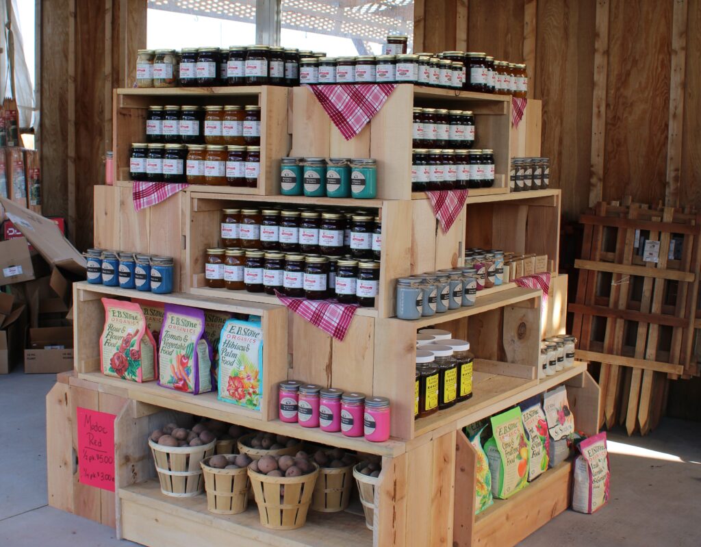 Check out our new display of jams, salsas, pickles, and more!!